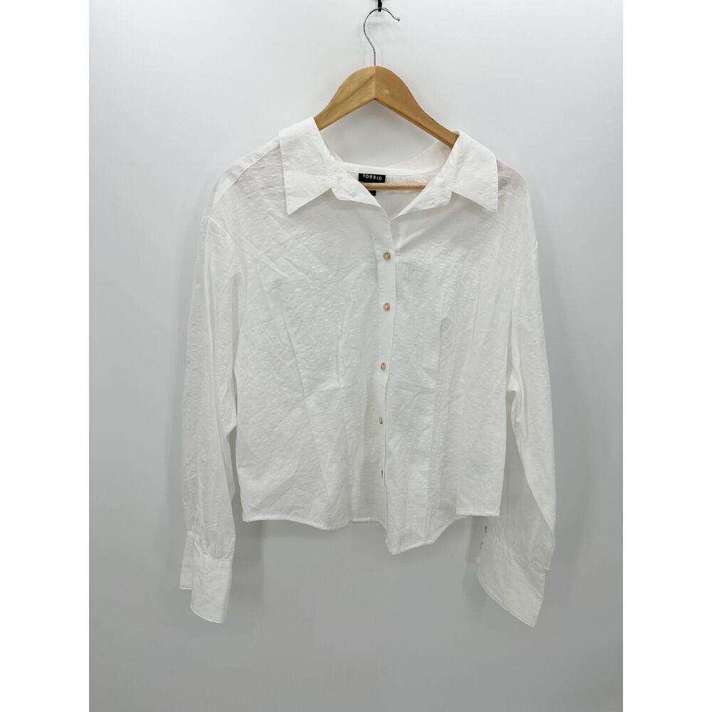 NWT Torrid White Cotton Cropped Button Up Shirt Women 2X Minimalist Quiet Luxury